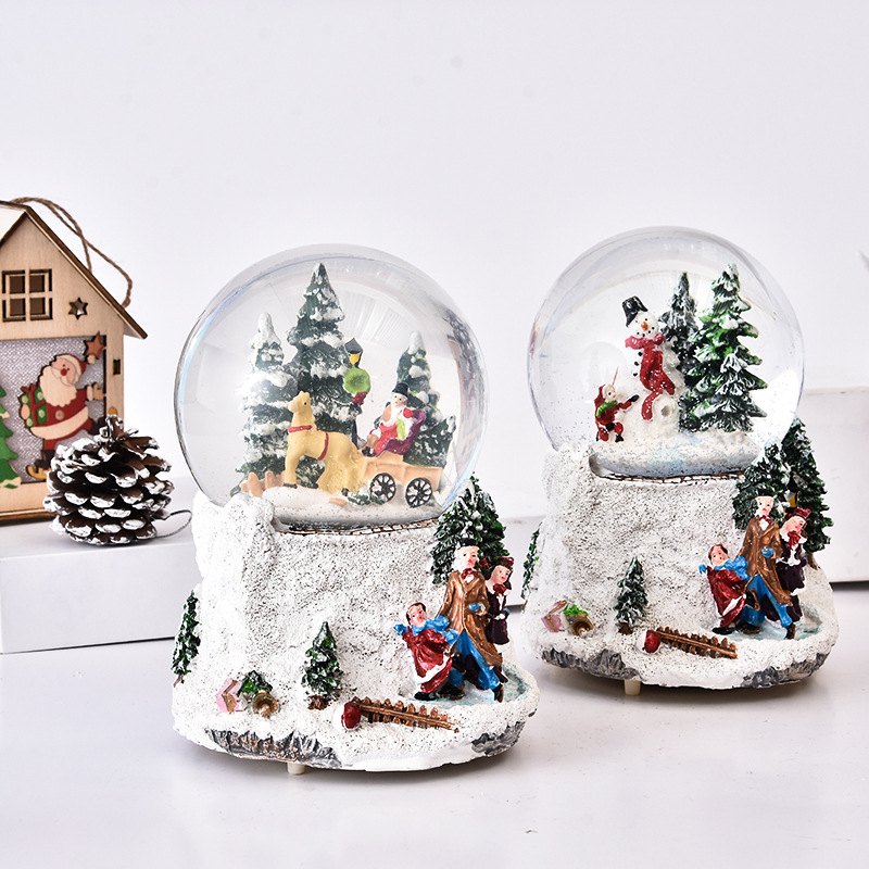 定制树脂玻璃圣诞灯笼雪花球带吹雪灯和音乐盒礼品家居装饰