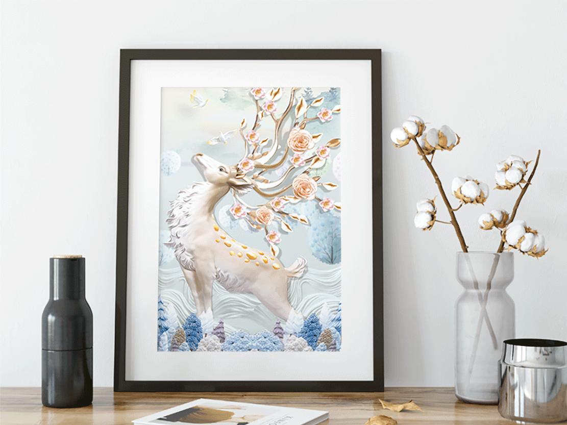 3D lenticular printing framed wall art decor- Sika deer