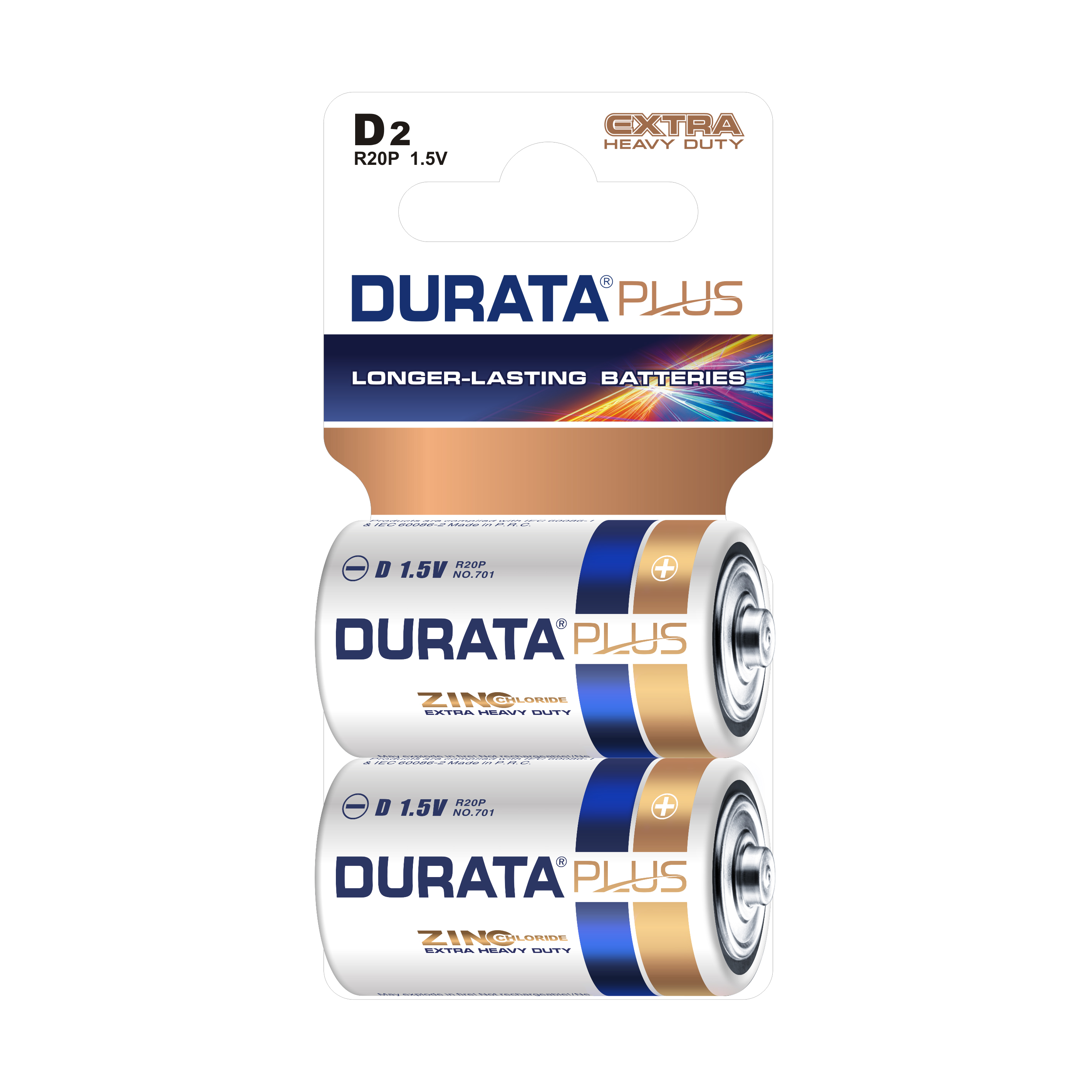 DURATA PLUS Size D - Shrink Card 2 Batteries