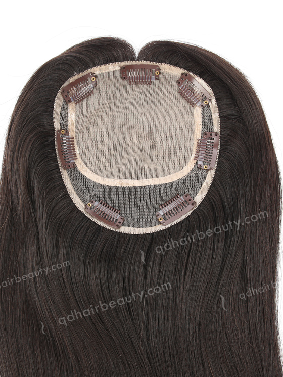 In Stock 5.5"*6" Indian Virgin Hair 18" Straight Natural Color Silk Top Hair Topper-015