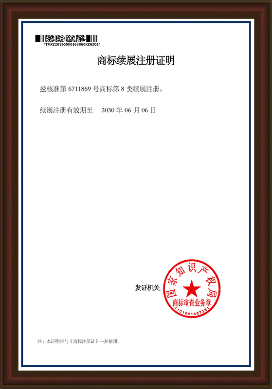 Quanquan Trademark Renewal Certificate Type 8