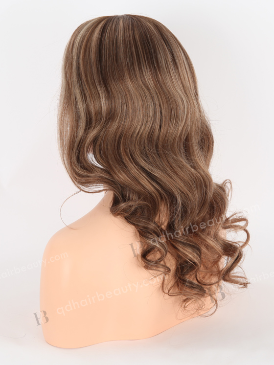In Stock European Virgin Hair 16" Beach Wave Caramel Latte Color Lace Front Silk Top Glueless Wig GLL-08066