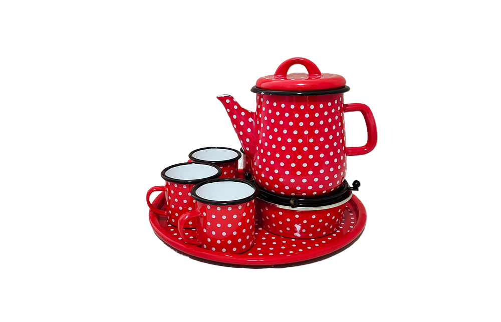 Enamel mug & kettle & tray &bowl set