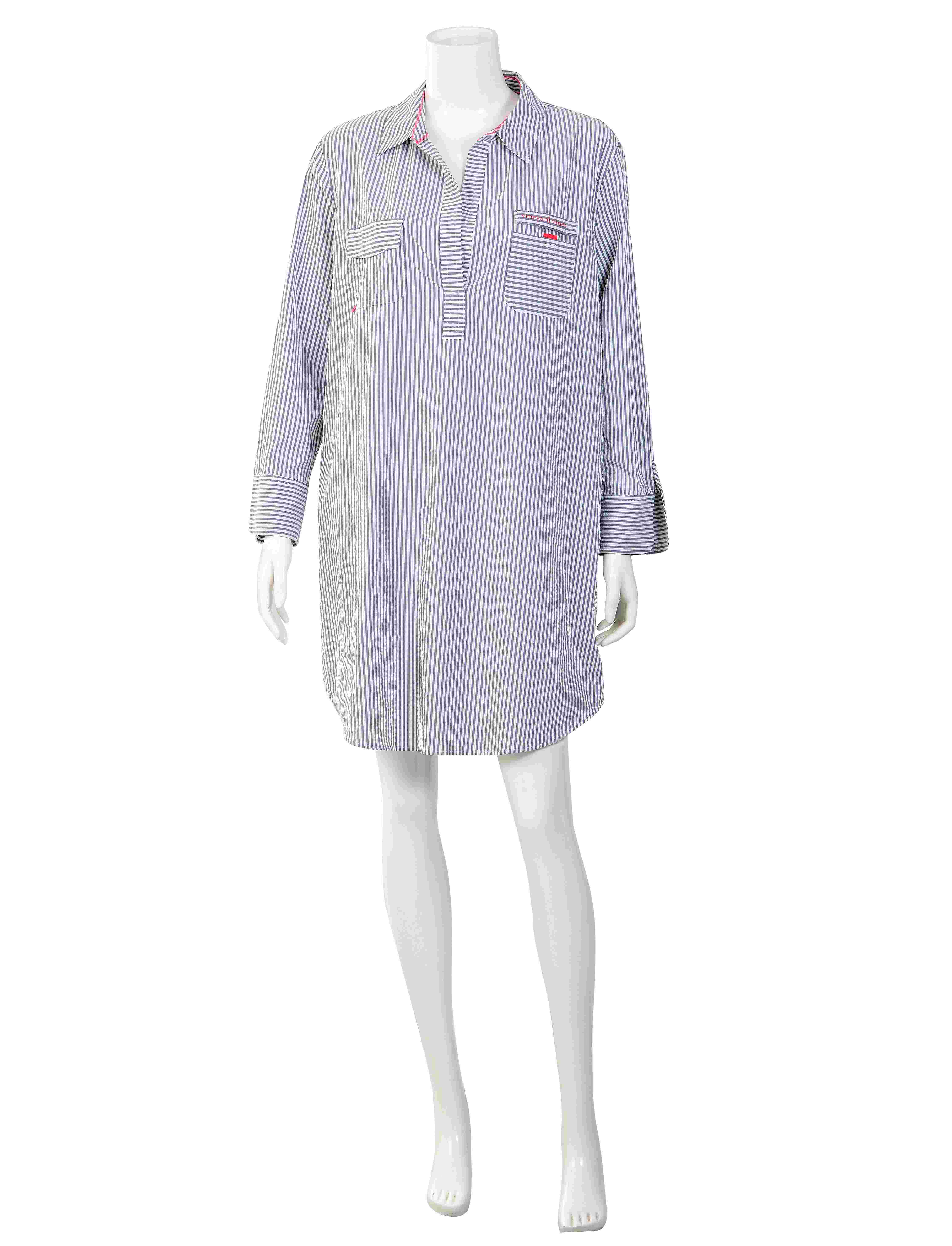 Ladies Long Sleeve Striped Casual Woven Shirt Dress