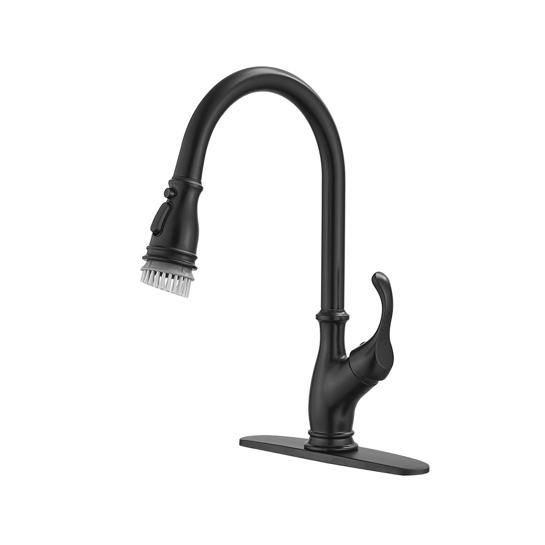 Kitchen Faucet,Black Kitchen Faucet with Sprayer,Single Handle Commercial High Arc Single Handle Brushed Gold Kitchen Sink Faucets with Deck Plate