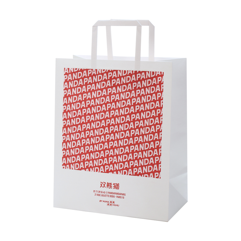 white  paper bag with flat handle