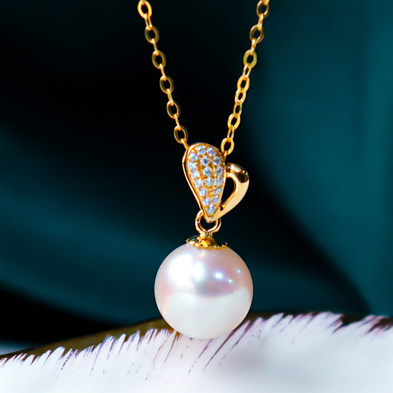 恒興珠寶 18K金單顆天然海水日本akoya一顆珍珠吊墜項鏈鎖骨鏈女