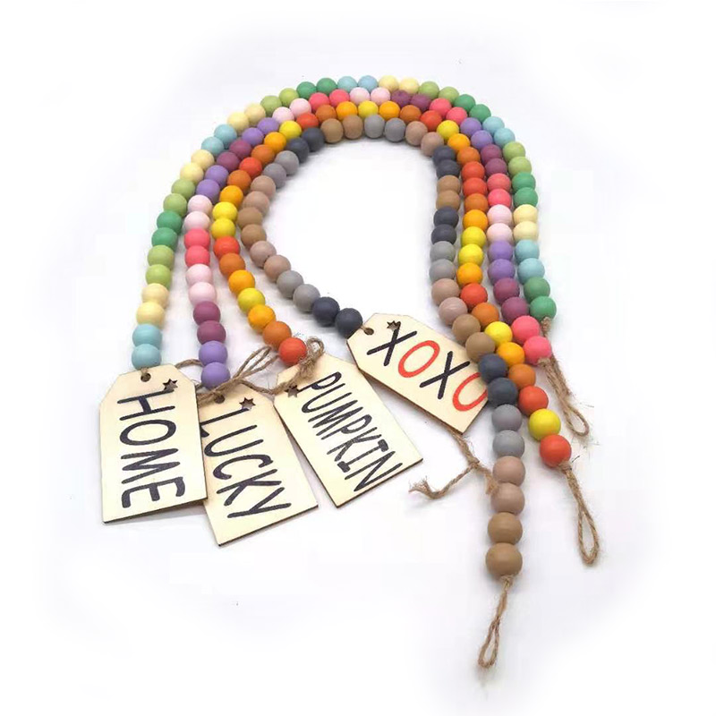 Customized color wooden bead string with tag