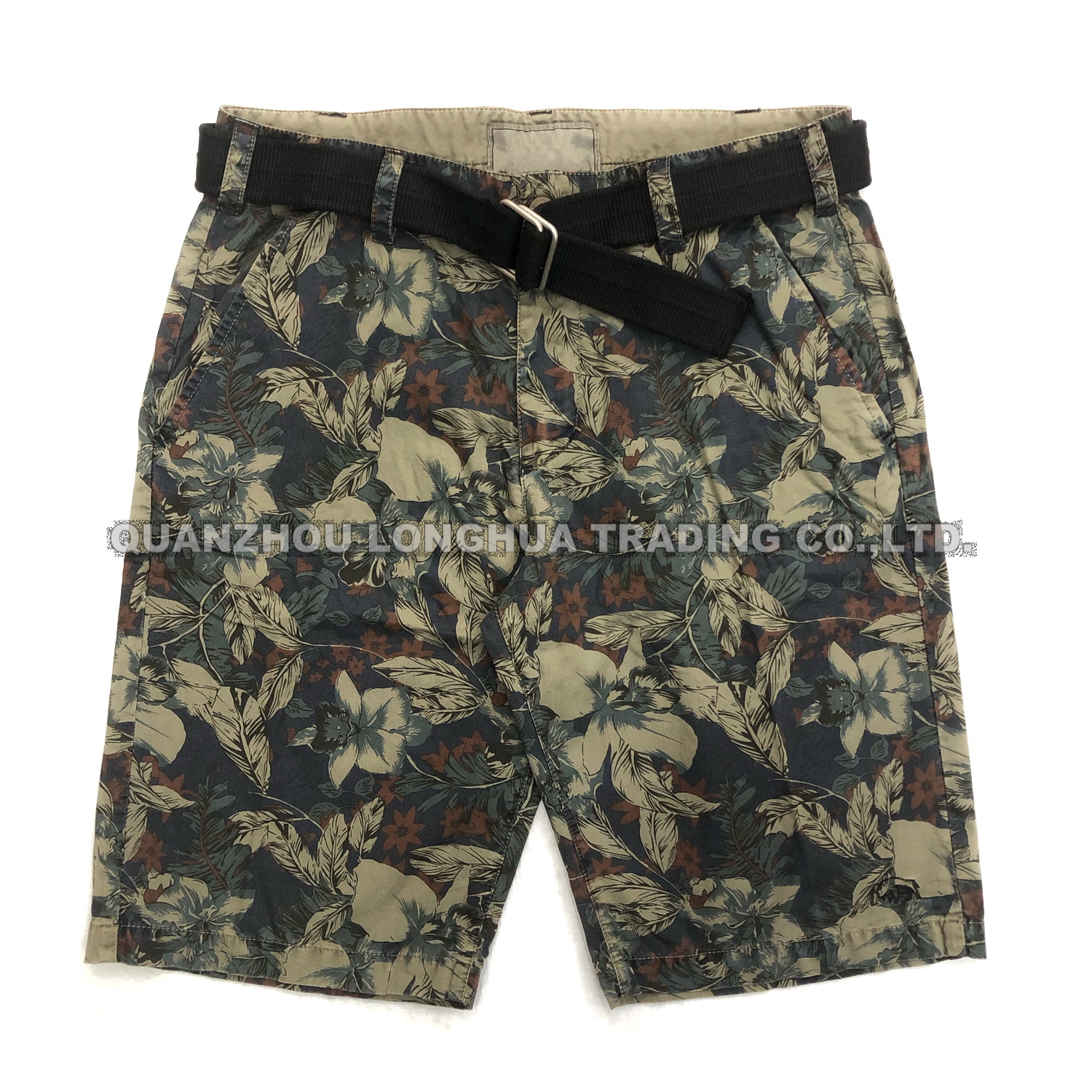Men′s Boy′s Pants Cargo Shorts Apparel Trousers Cotton Garment Dyed Floral Combo Printing with Belt