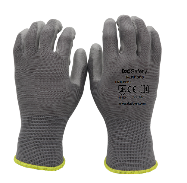 13G polyester liner with PU coating gloves