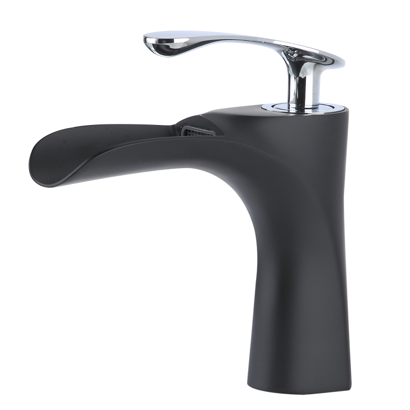 FLG Chrome And Black Waterfall Bathroom Basin Faucet