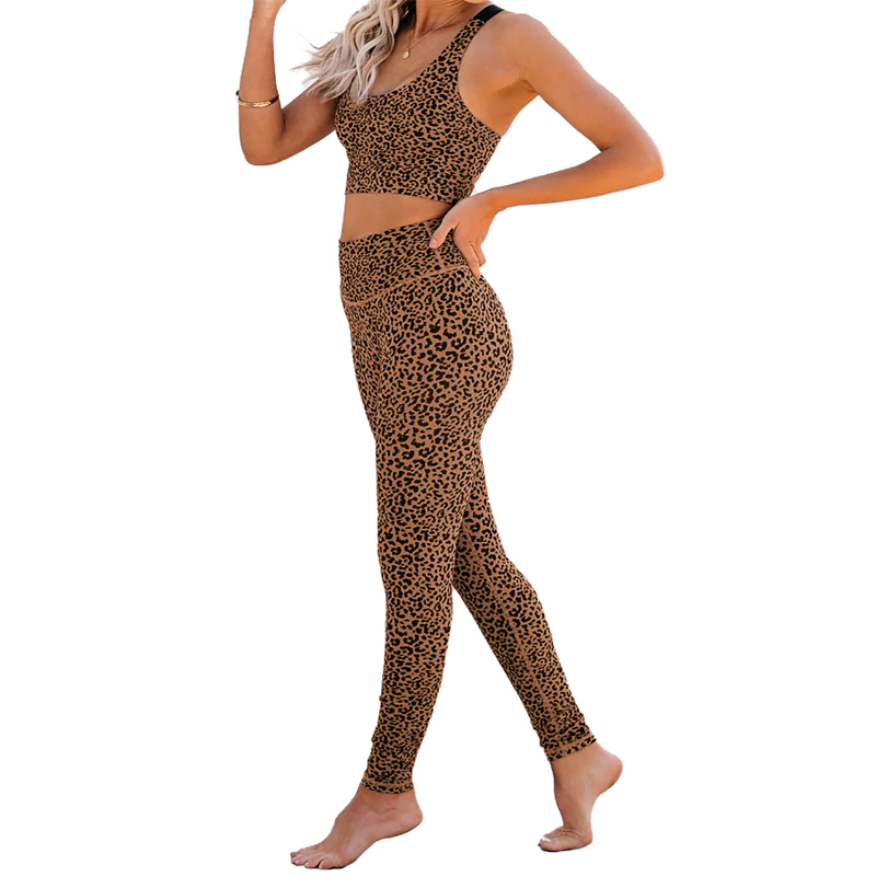 AL71 Eation Custom Wholesale Fitness Oem Women Tie Dye Jogging Yoga Two Piece set Sportswear Cheetah Print Sport Bra And Pants Set 