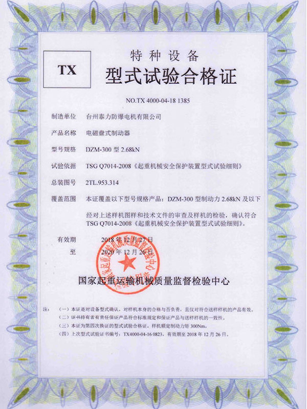 Special equipment type certificate-motor
