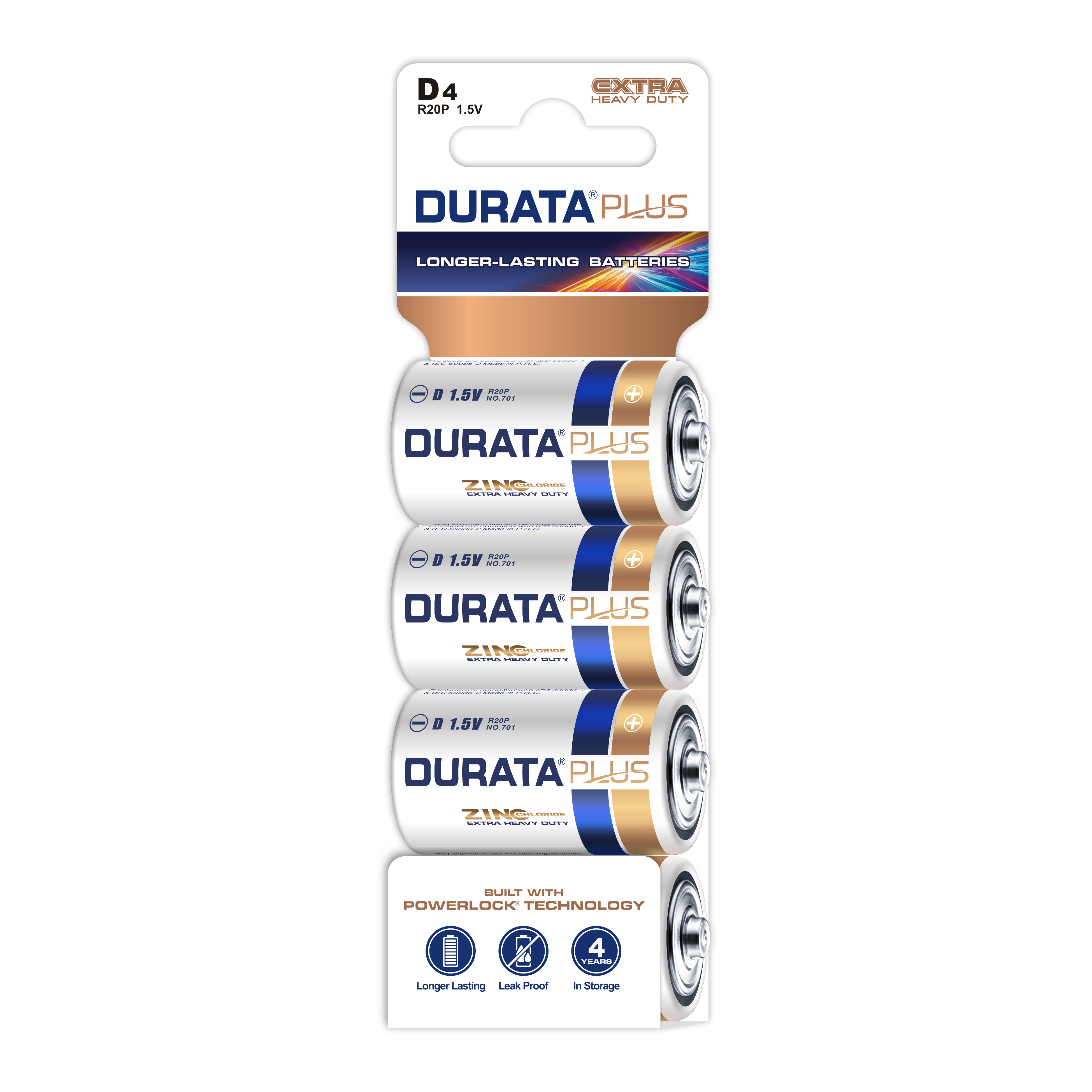 DURATA PLUS Size D - Shrink Card 4 Batteries