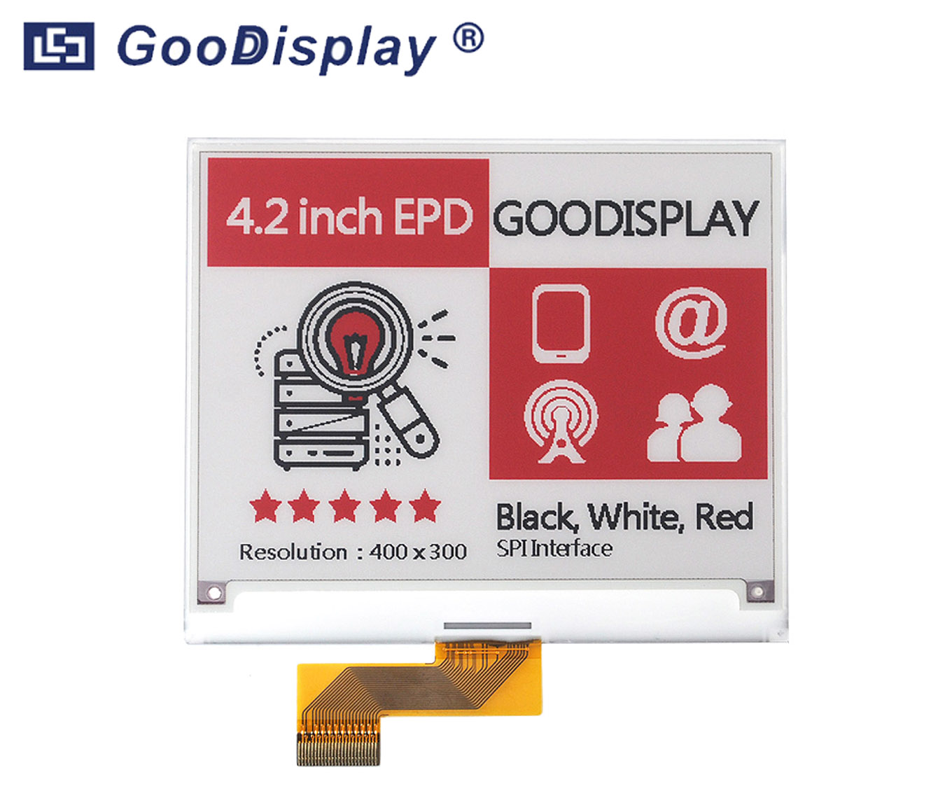 4.2寸三色电子纸屏幕 电子墨水屏 支持黑白局刷1.3s  分辨率400x300 GDEY042Z98