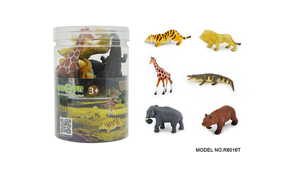 动物玩具-6只野生动物圆筒装A款