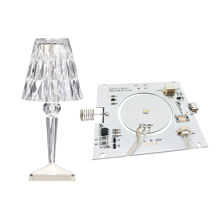Single touch cross-border two-color warm white crystal table lamp with rechargeable circuit board PCBA control board
