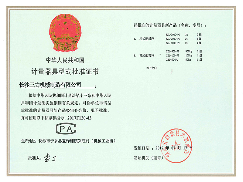 Type Approval Certificate for Measuring Instruments