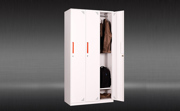 Thin-edged white three-door locker 