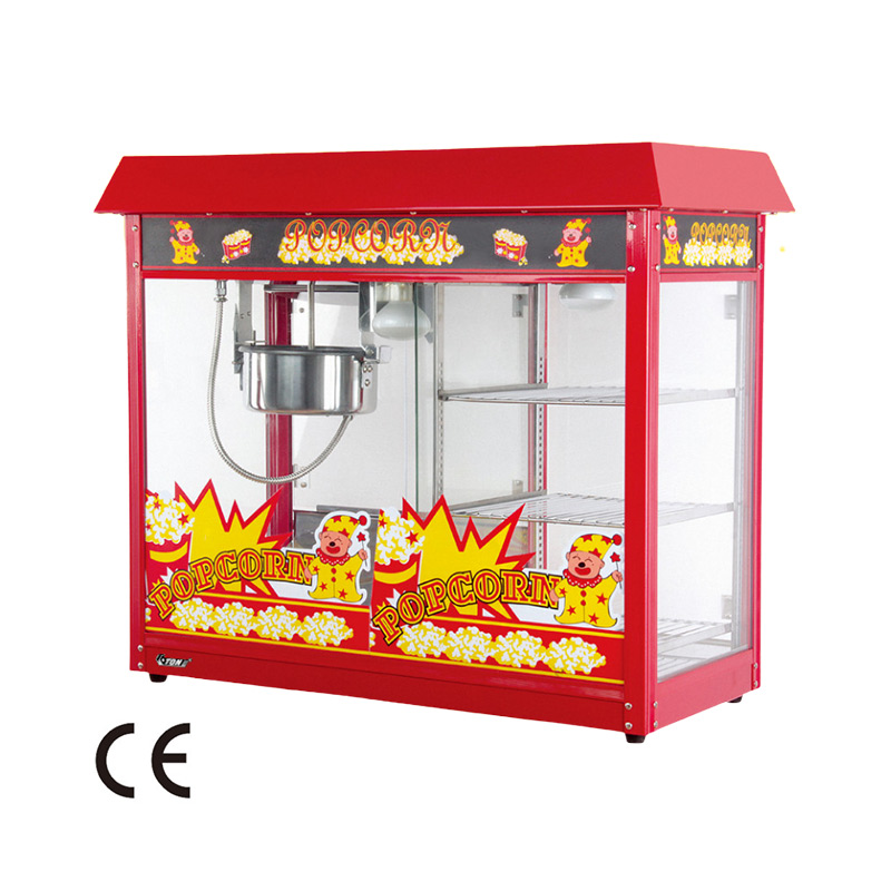 Popcorn machine with warming showcase