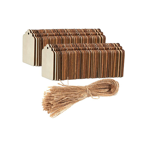 50pcs Blank Rectangle Round Edage Wood Tags With String