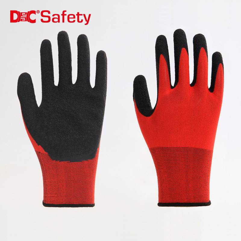 18 gauge nylon liner latex palm coating crinkle finished working gloves
