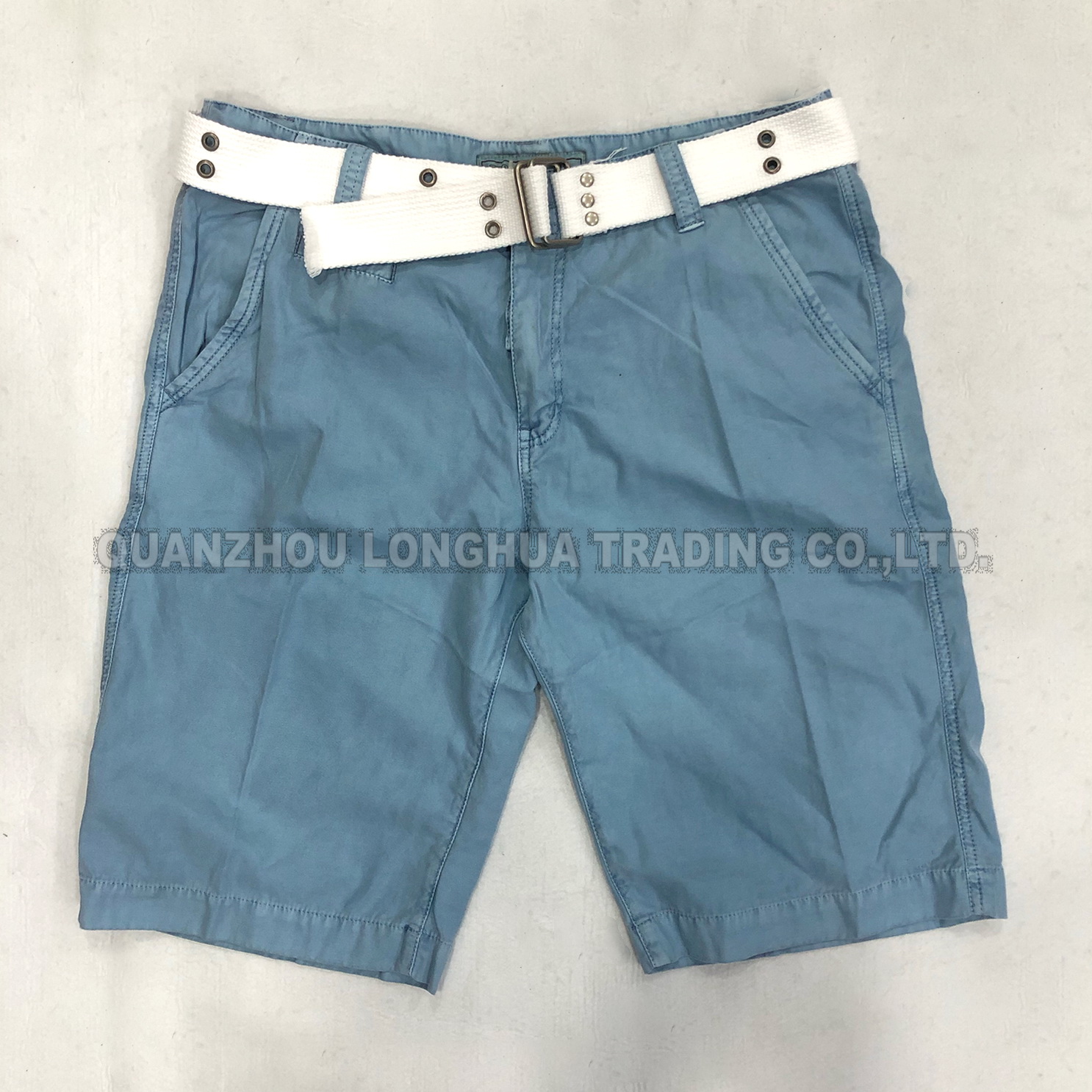 Men′s Boy′s Pants Cargo Shorts Apparel Trousers Cotton Garment Dyed Blue with Belt