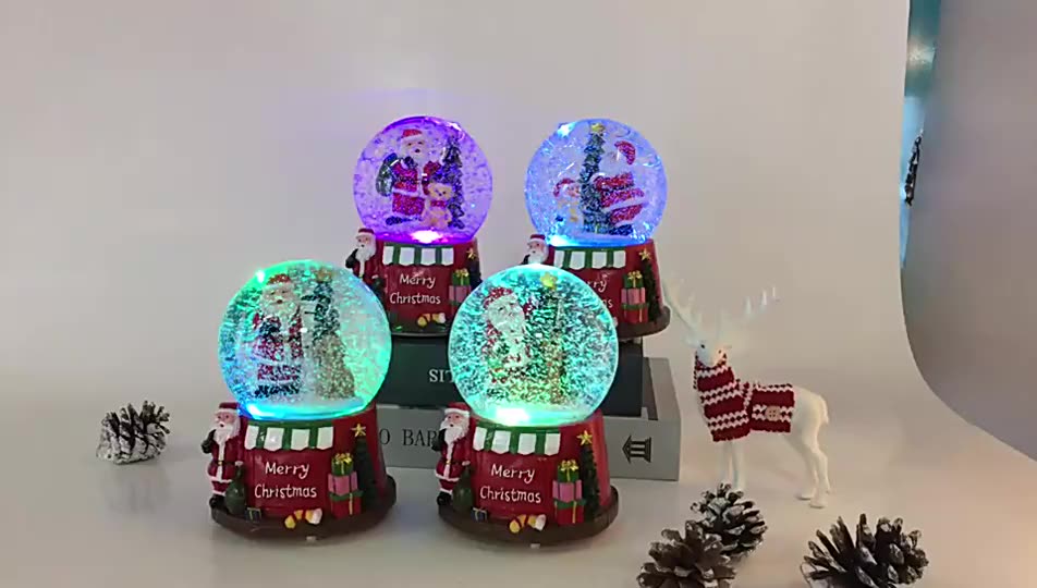 定制树脂玻璃圣诞老人圣诞雪球带吹雪灯和音乐雪花装饰装饰