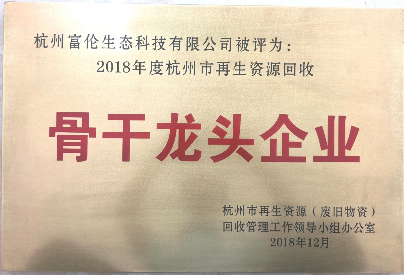 2018年度杭州市再生资源回收骨干龙头企业1