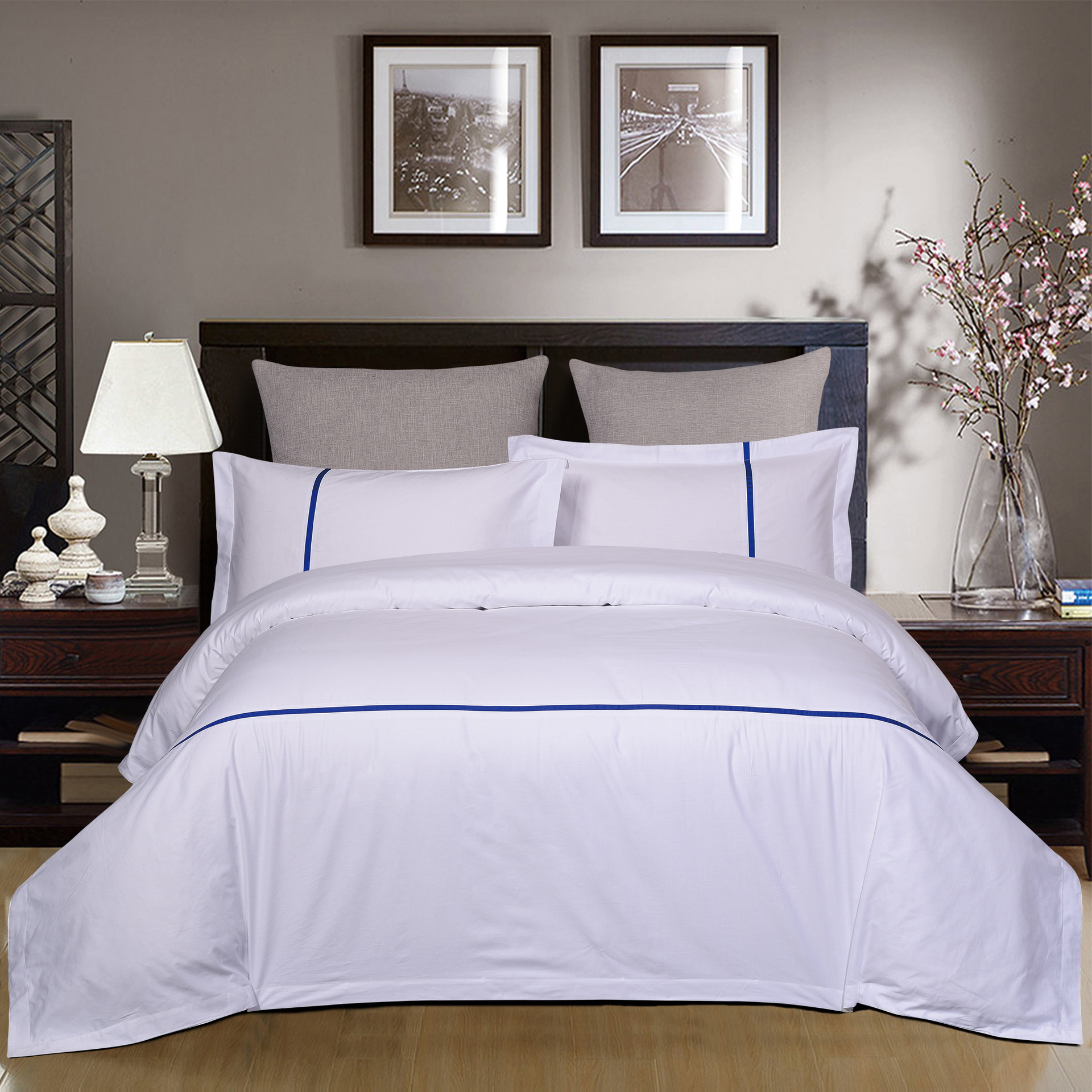 君芝友酒店用品賓館酒店床上用品四件套全棉純色貢緞4件套床單被套床品JZY-0009