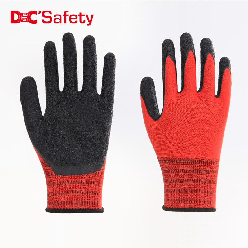 13 gauge polyester liner latex palm coating crinkle finished working gloves