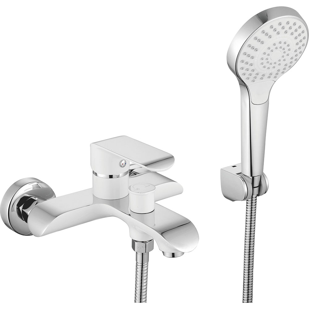 Chrome+White Wall Mounted Tub Faucet with Hand Shower Bathroom Wall Mount