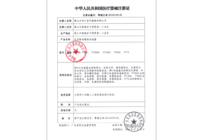 Qihui nuevo certificado de registro