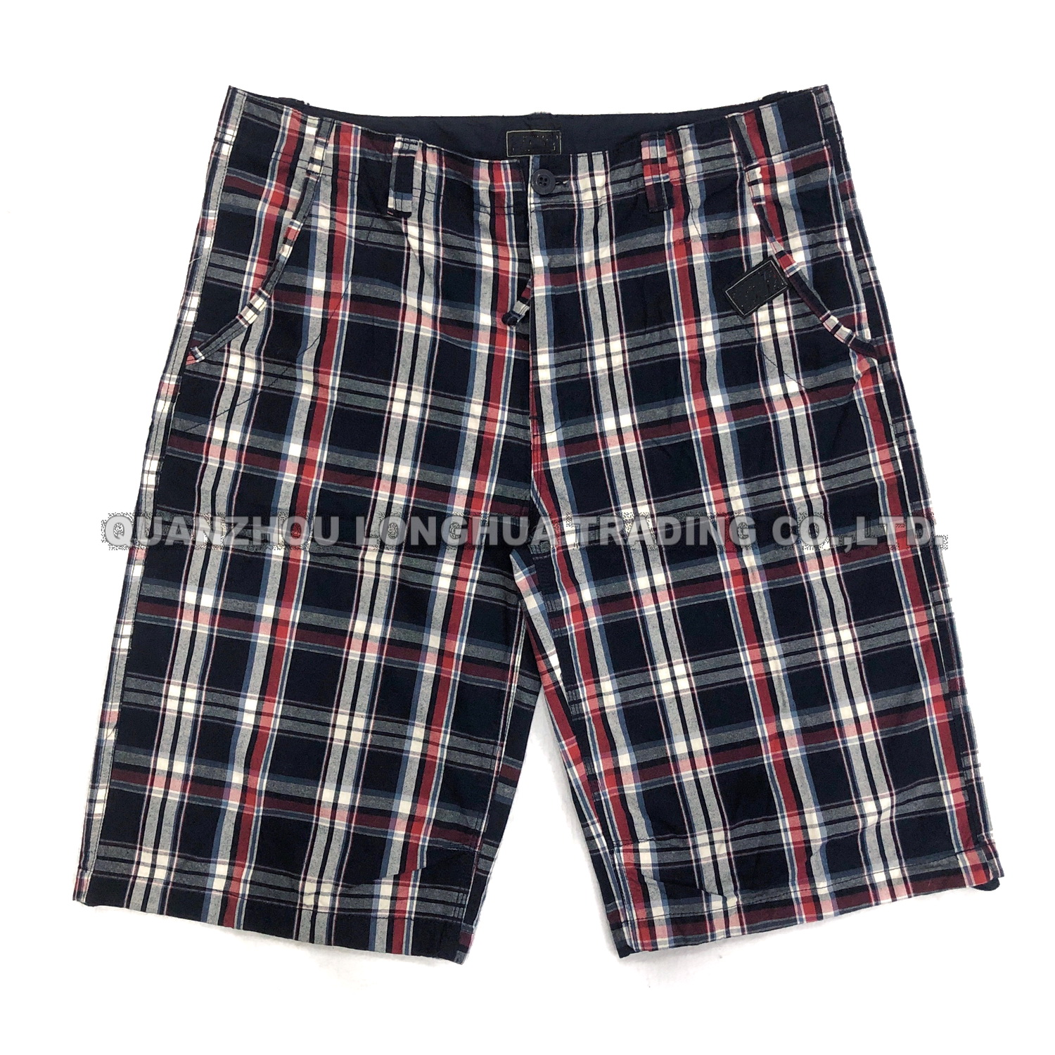 Men′s Boy′s Cargo Shorts Pants Apparel Trousers Plaid Printing Cotton Enzym Wash