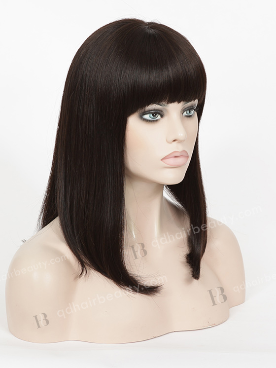 In Stock Chinese Virgin Hair 18" Straight with Bangs(Bob Style) Natural Color Silk Top Glueless Wig GL-07015