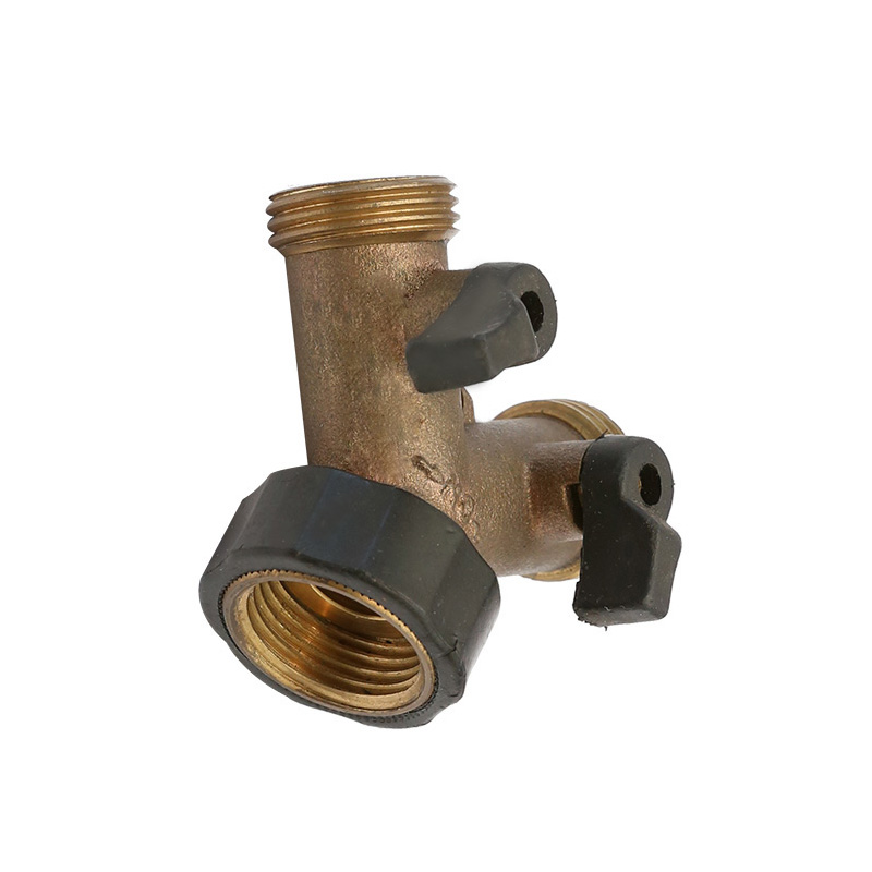 Brass  2 Way  Y type Valve Garden Hose Connector with Comfort Grip handle