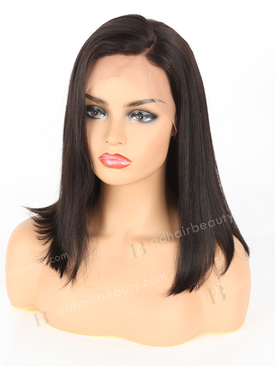 In Stock Indian Remy Hair 12" BOB+YAKI Color #1b Lace Front Wig MLF-01011