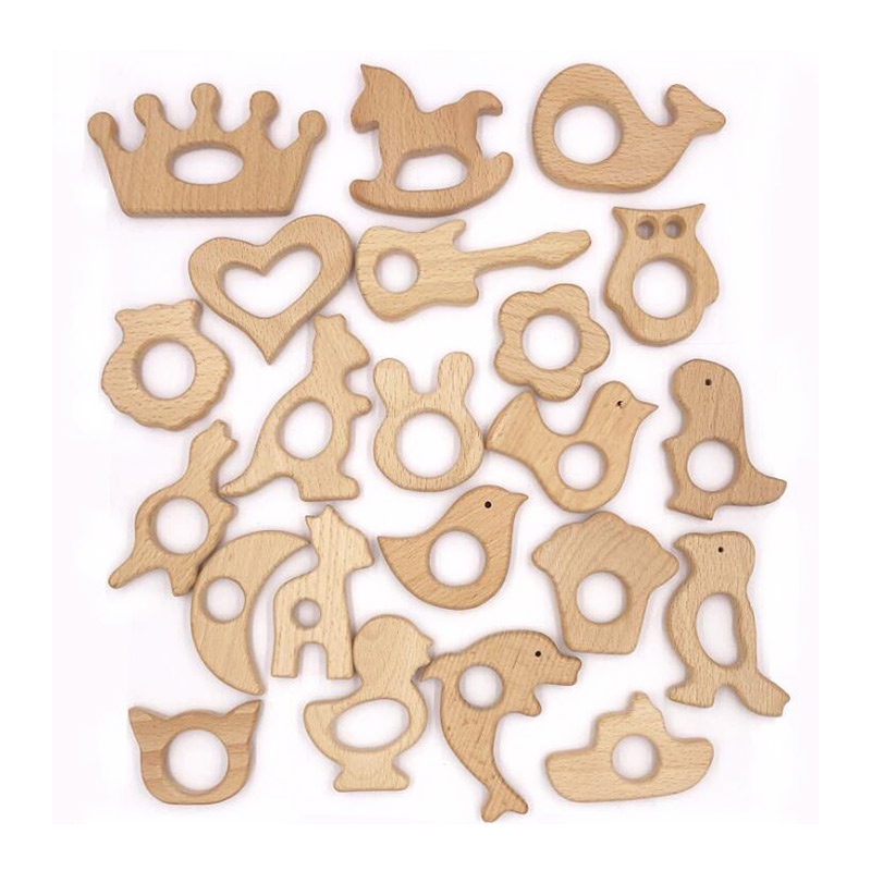 Animal style environmental friendly natural beech baby teether 