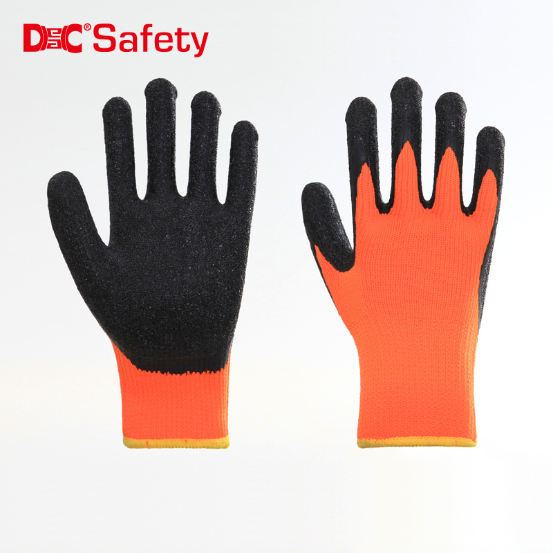 10 gauge  brushed terry loops polyester liner latex palm coating crinkle finished working gloves