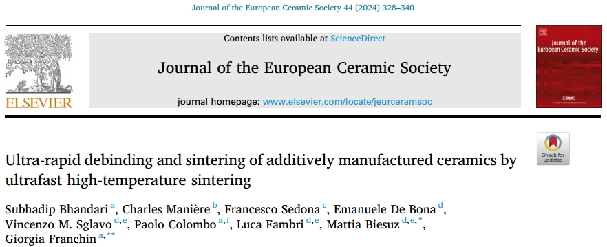 《Journal of the European Ceramic Society》：超快高温烧结增材陶瓷的超快速脱粘和烧结
