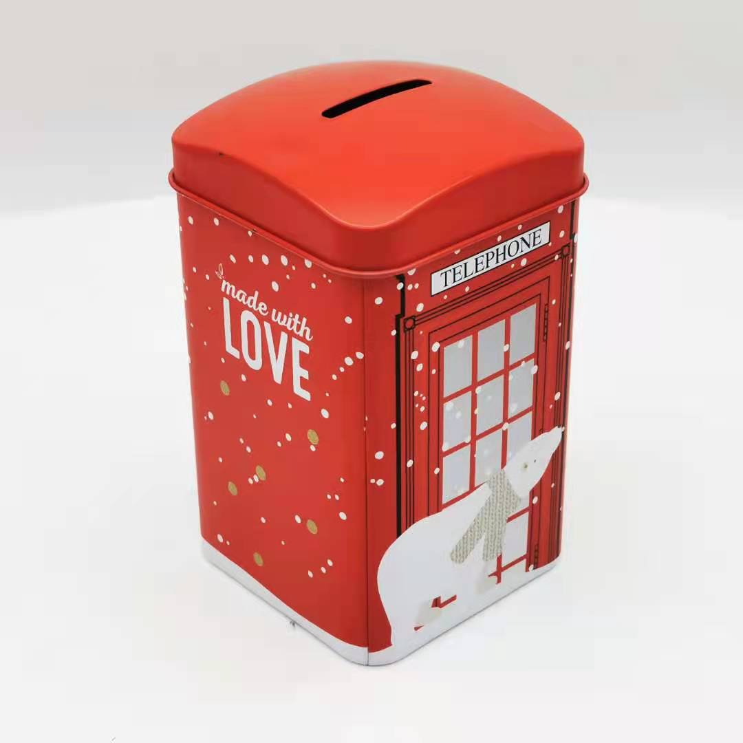 ML- 1407A Customized High quality  square coin bank tin box with a slot on the top