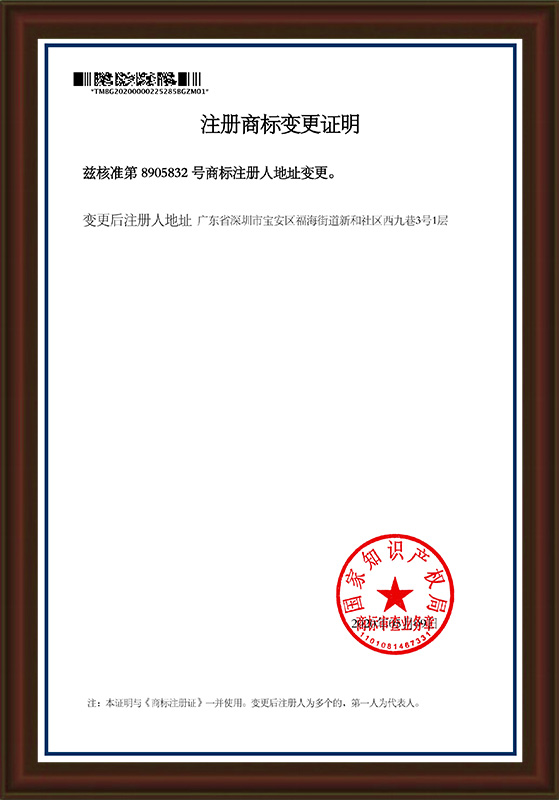 Certificate of registered trademark change
