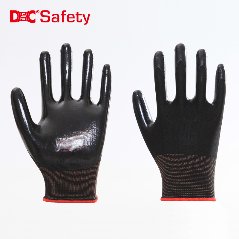13 gauge polyester liner nitrile palm coating smooth finished working glove