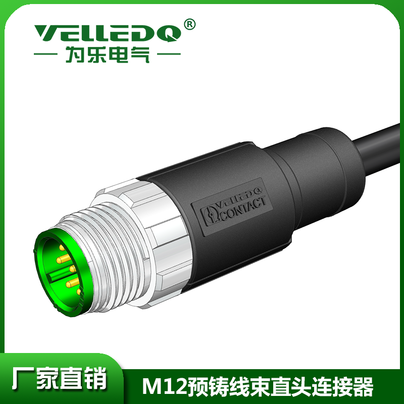 M12预铸8针直带5米黑色PVC屏蔽线