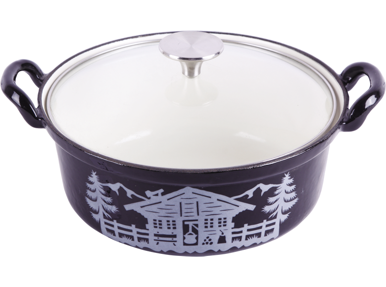 cast iron enameled pot with glass lid