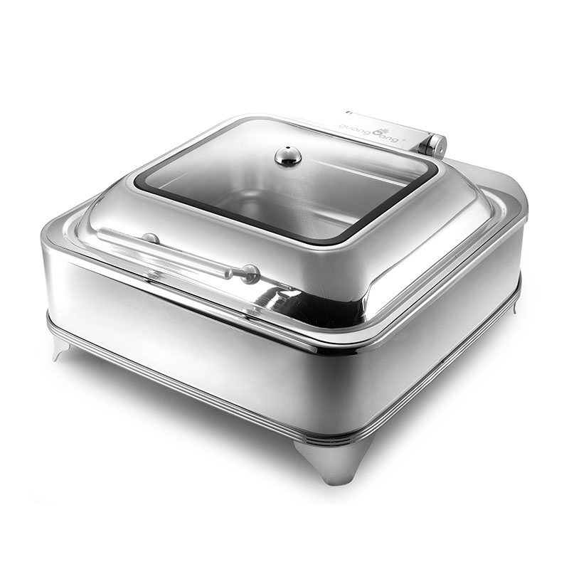 Mechanical Hinge Square Chafing Dish With Glass Window