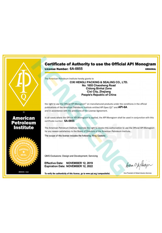 American Petroleum Institute API Certificate API2021
