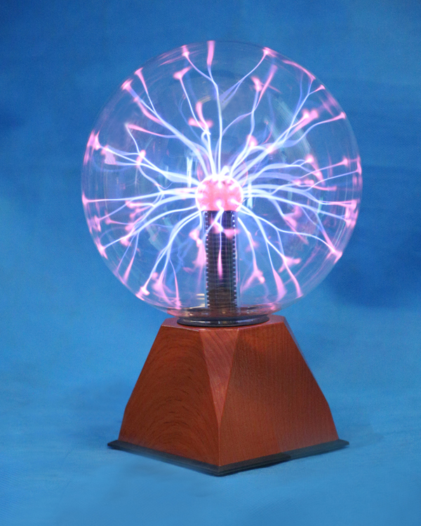 8" Plasma Ball with Wooden Grain Cubic 