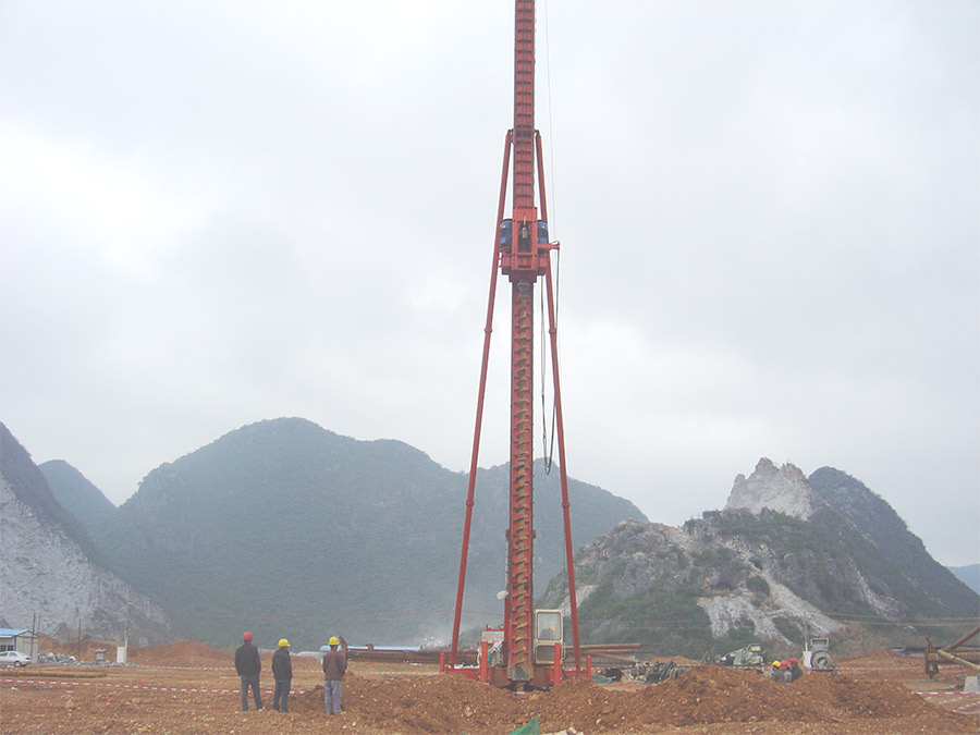 Construction site of long auger bored cast-in-place pile