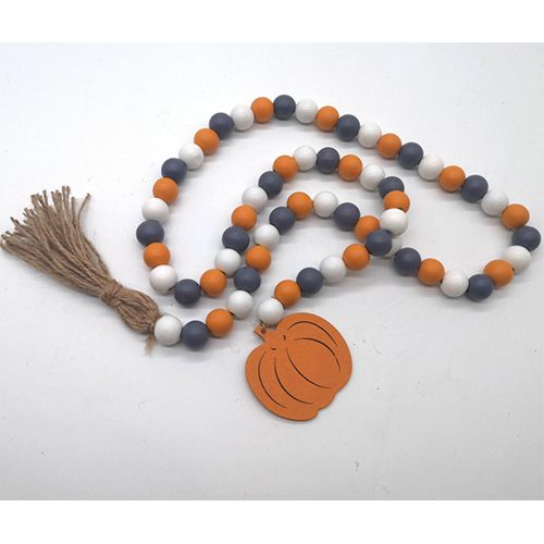 wood art decor farmhouse wood bead garland with tassels and pumpkin pendant